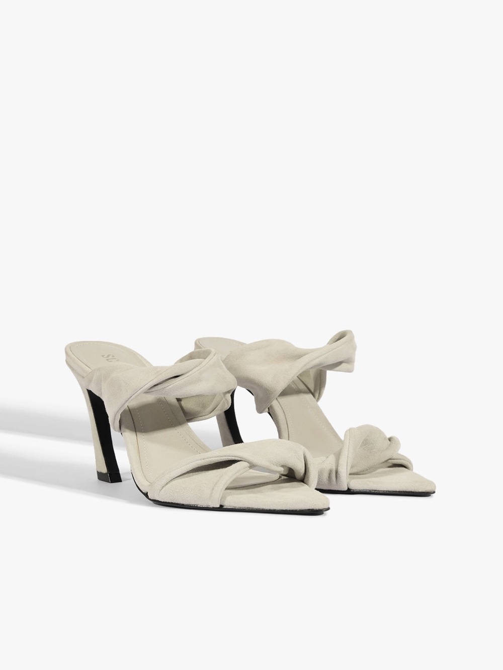 Schutz Meline Suede Knotted Mule Heels Light Gray Pointed Toe Sandals Size 7.5 - Picture 9 of 10